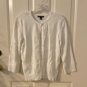 White cardigan sweater with heart detail, size S